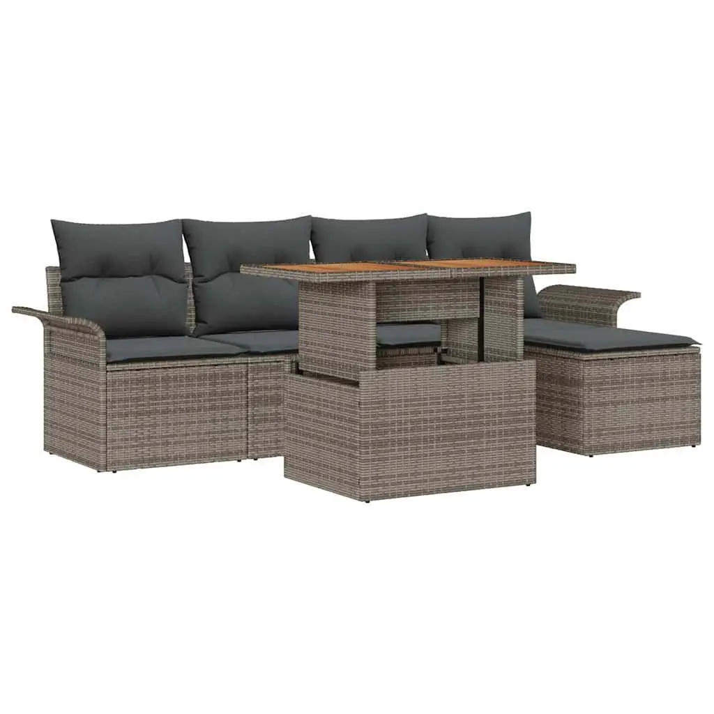 Garden Sofa Set 6 Piece Outdoor Seating Grey with Storage Cushions Table