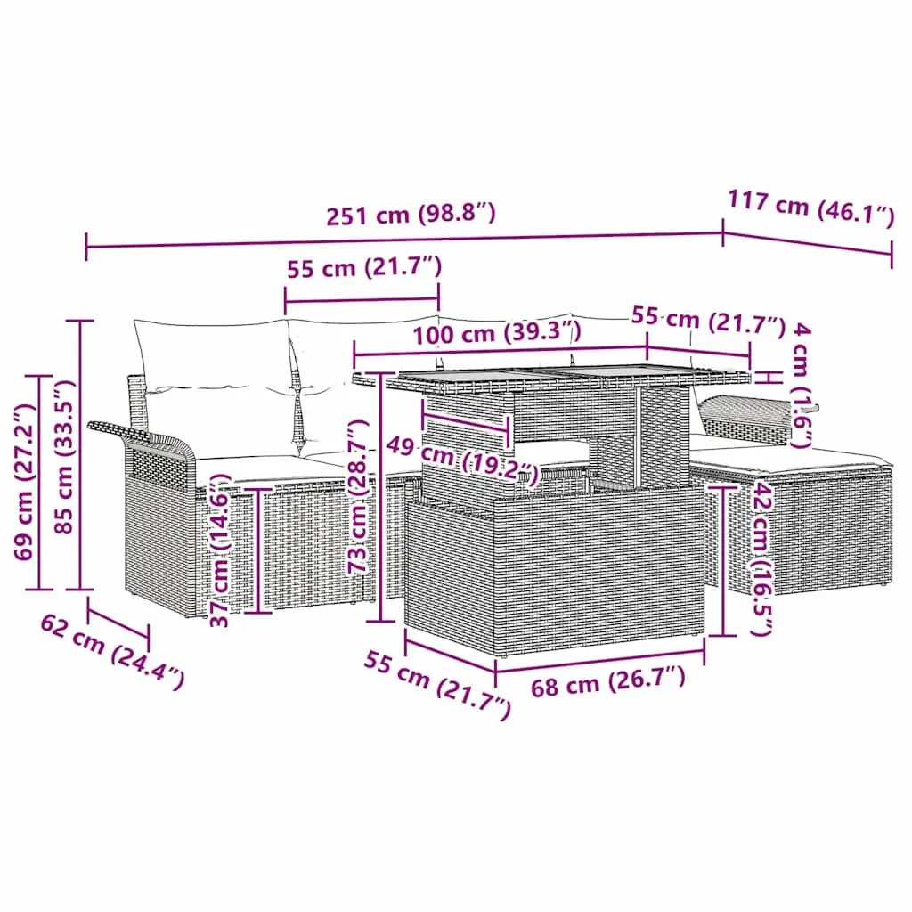 Garden Sofa Set 6 Pieces Outdoor Seating Black with Storage Cushions
