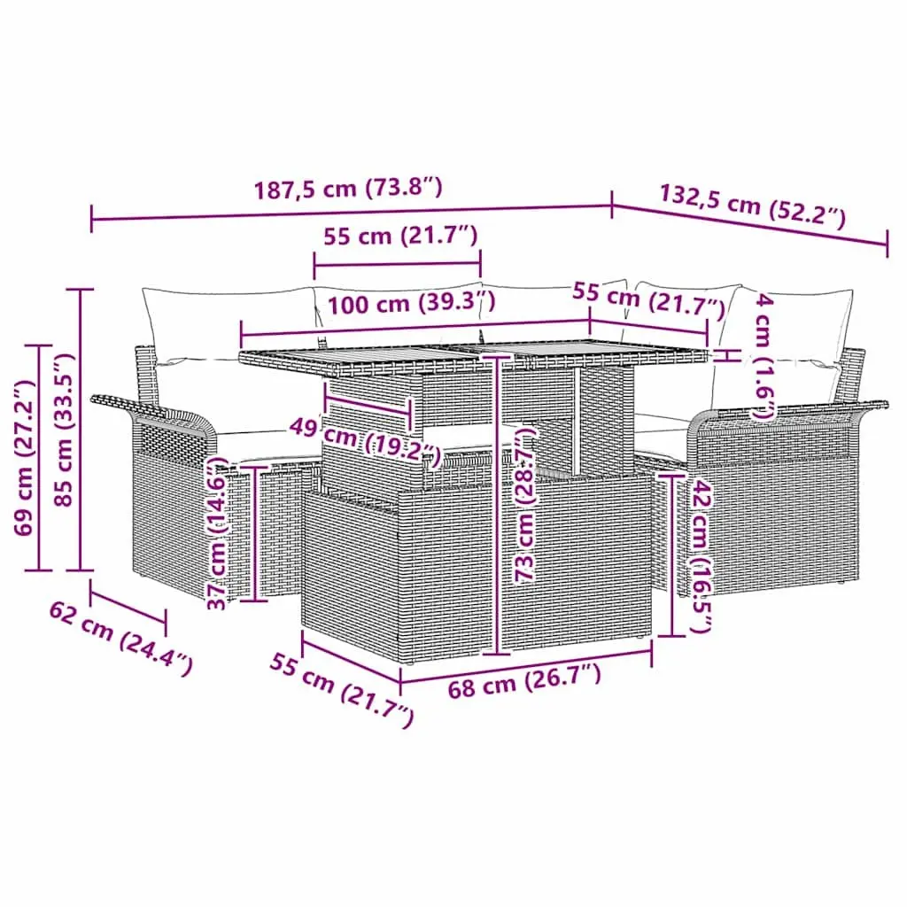 Garden Sofa Set Outdoor Seating 5 Piece Grey Woven Rattan