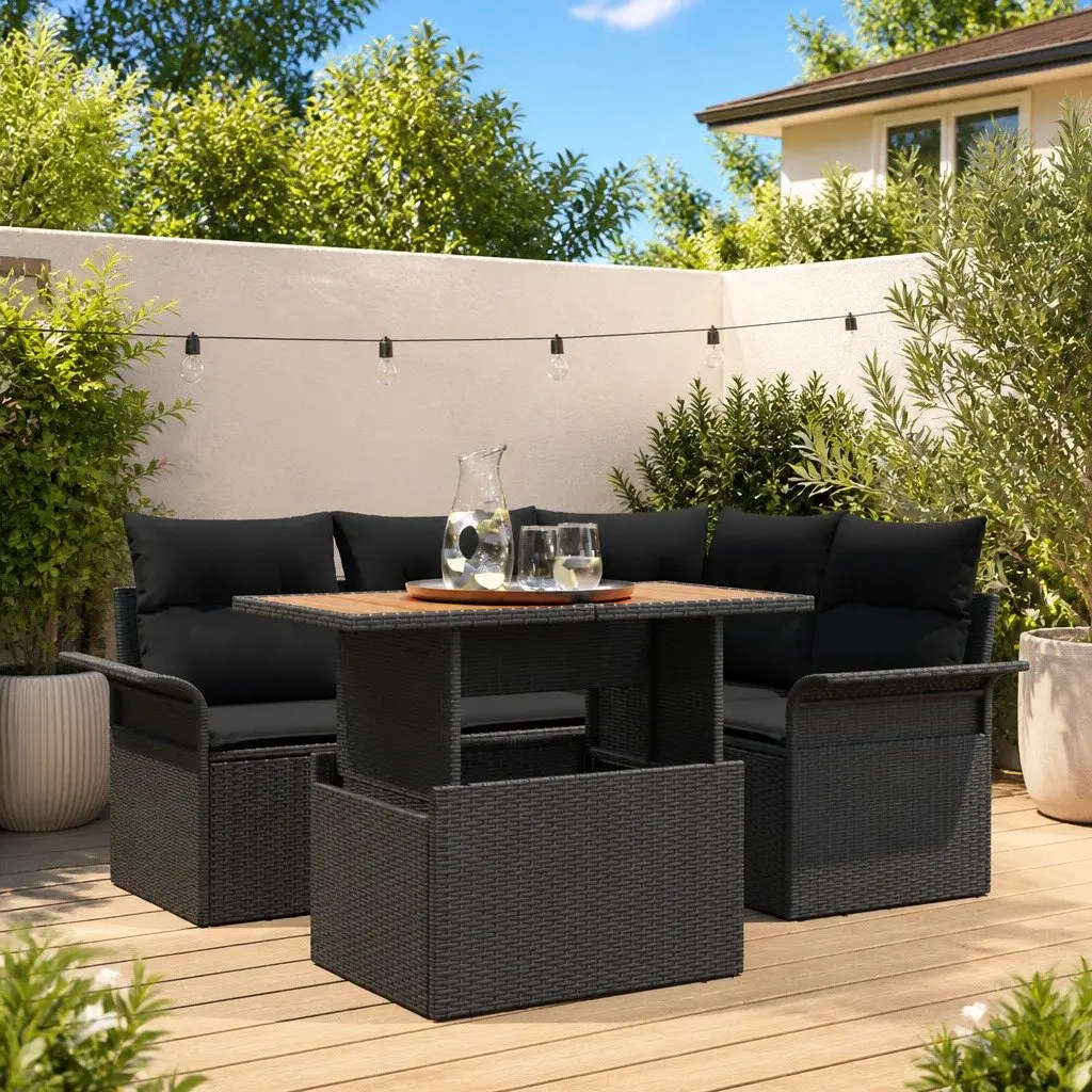 Garden Sofa Set 5 Piece Outdoor Furniture Black with Cushions Storage