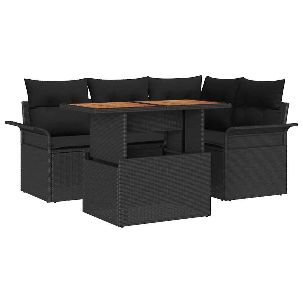 Garden Sofa Set 5 Piece Outdoor Furniture Black with Cushions Storage