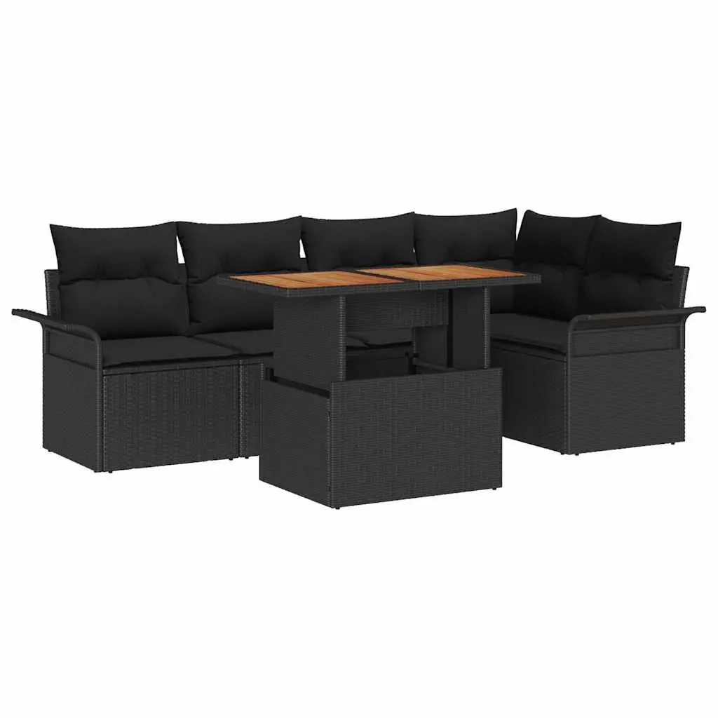 Outdoor Lounge Furniture Set 6 Piece Black Woven Rattan Sofa with Cushions for Garden and Patio