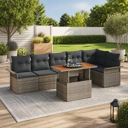 Outdoor Garden Sofa Set 7 Pieces Modular Lounge Seating with Cushions Grey