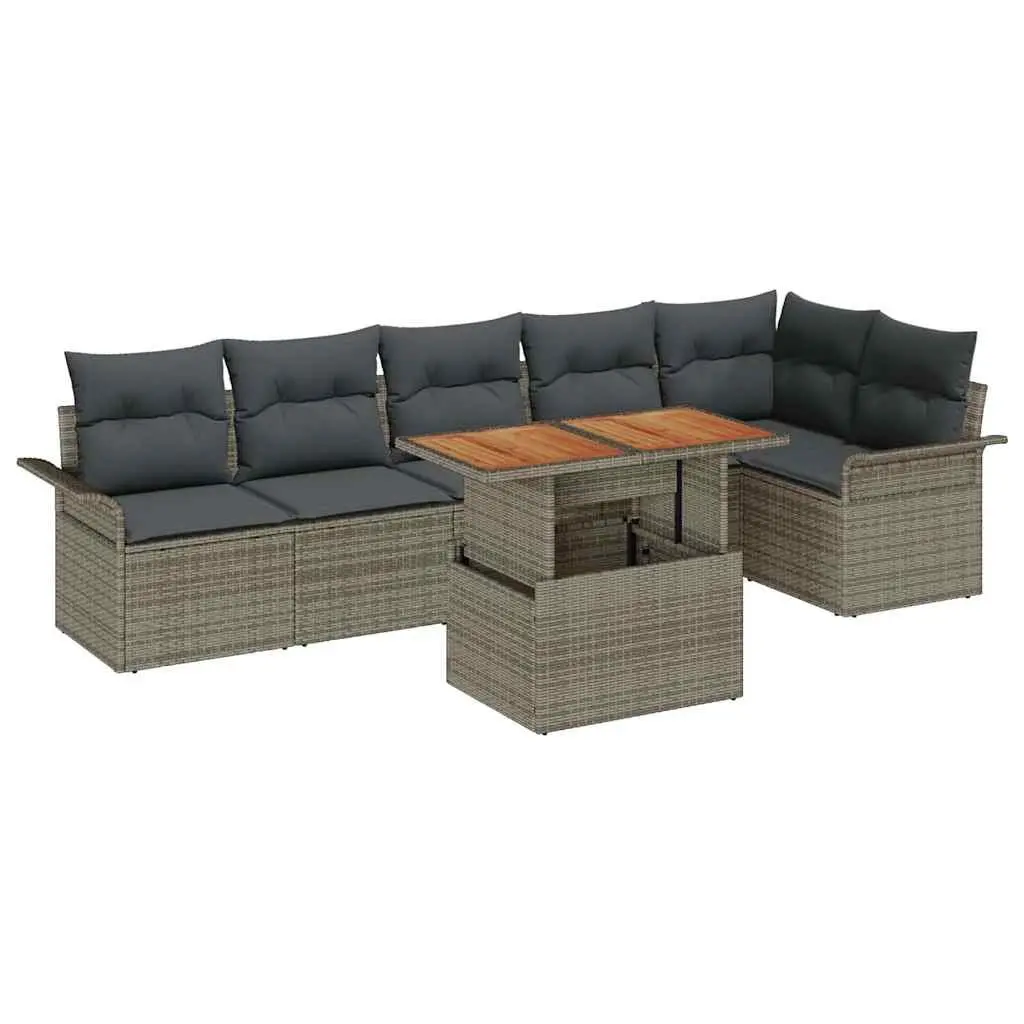 Modular Garden Sofa Set 7 Pieces Outdoor Lounge Seating Cushions Grey