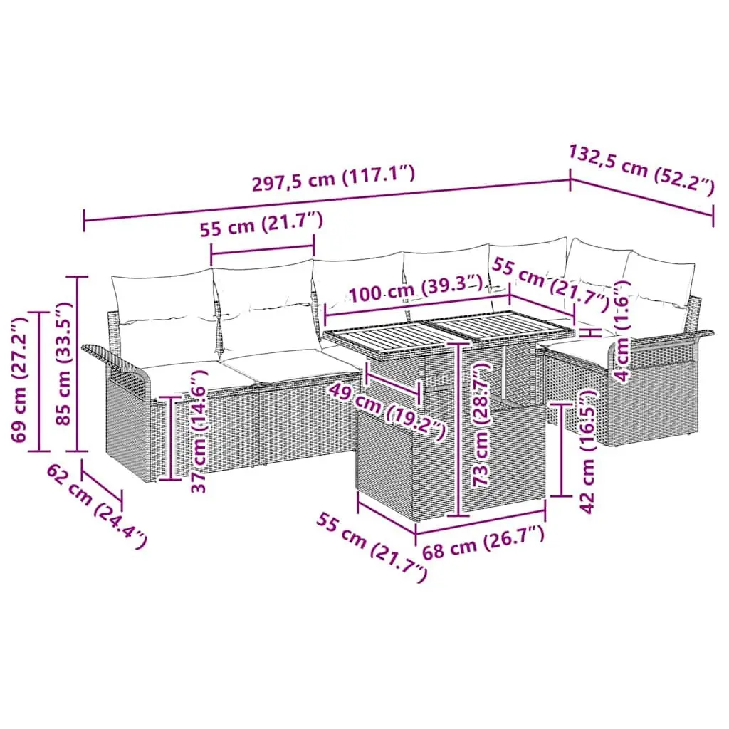 Outdoor Garden Sofa Set 7 Piece Modular Patio Furniture with Cushions Black
