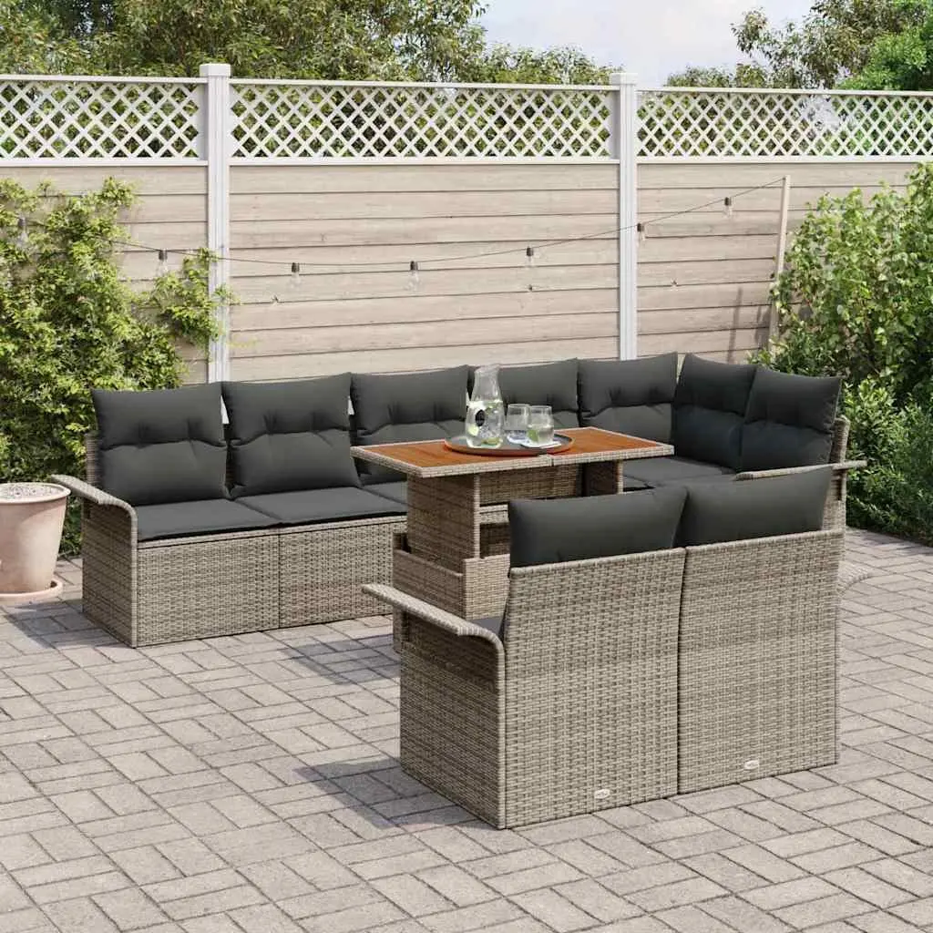 Modular Sofa Set 9 Piece Outdoor Grey Poly Rattan Garden Patio Seating
