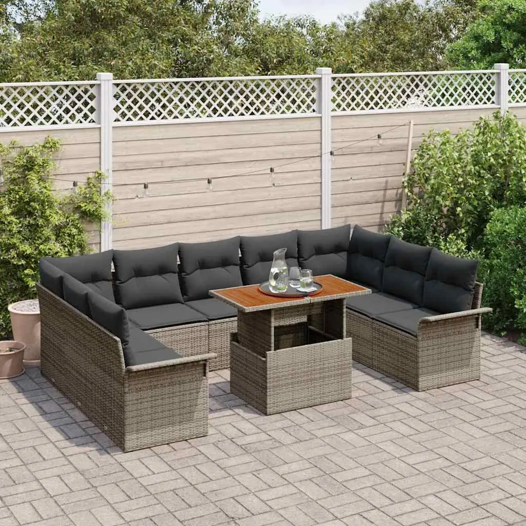 Garden Sofa Set 10 Pieces Grey Outdoor Seating Poly Rattan Steel Frame with