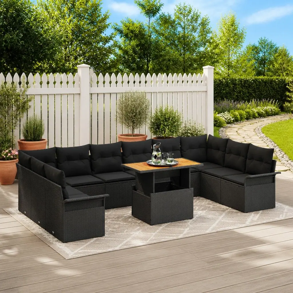 Modular Garden Sofa Set 11 Pieces Outdoor Seating Black Poly Rattan
