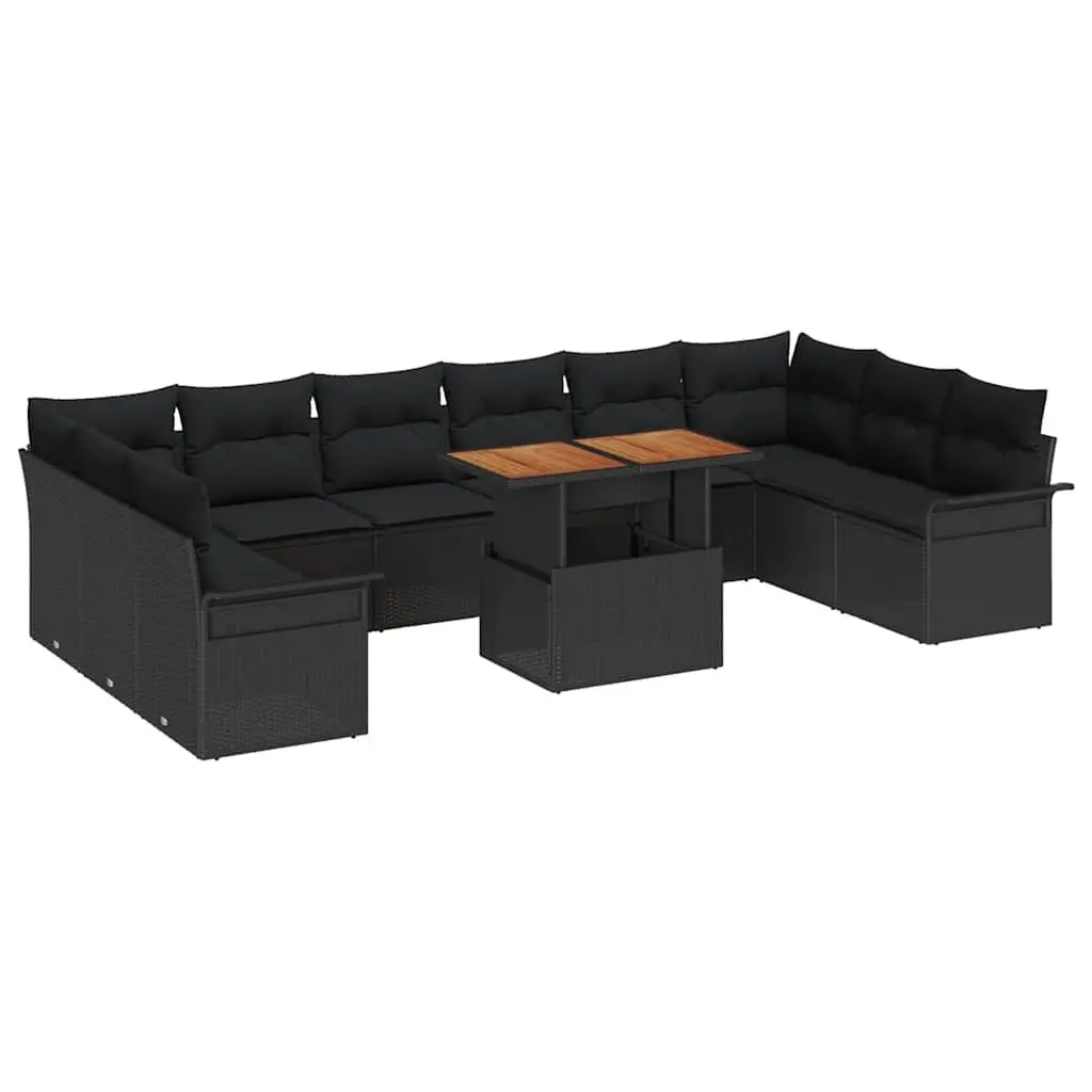 Modular Garden Sofa Set 11 Pieces Outdoor Seating Black Poly Rattan