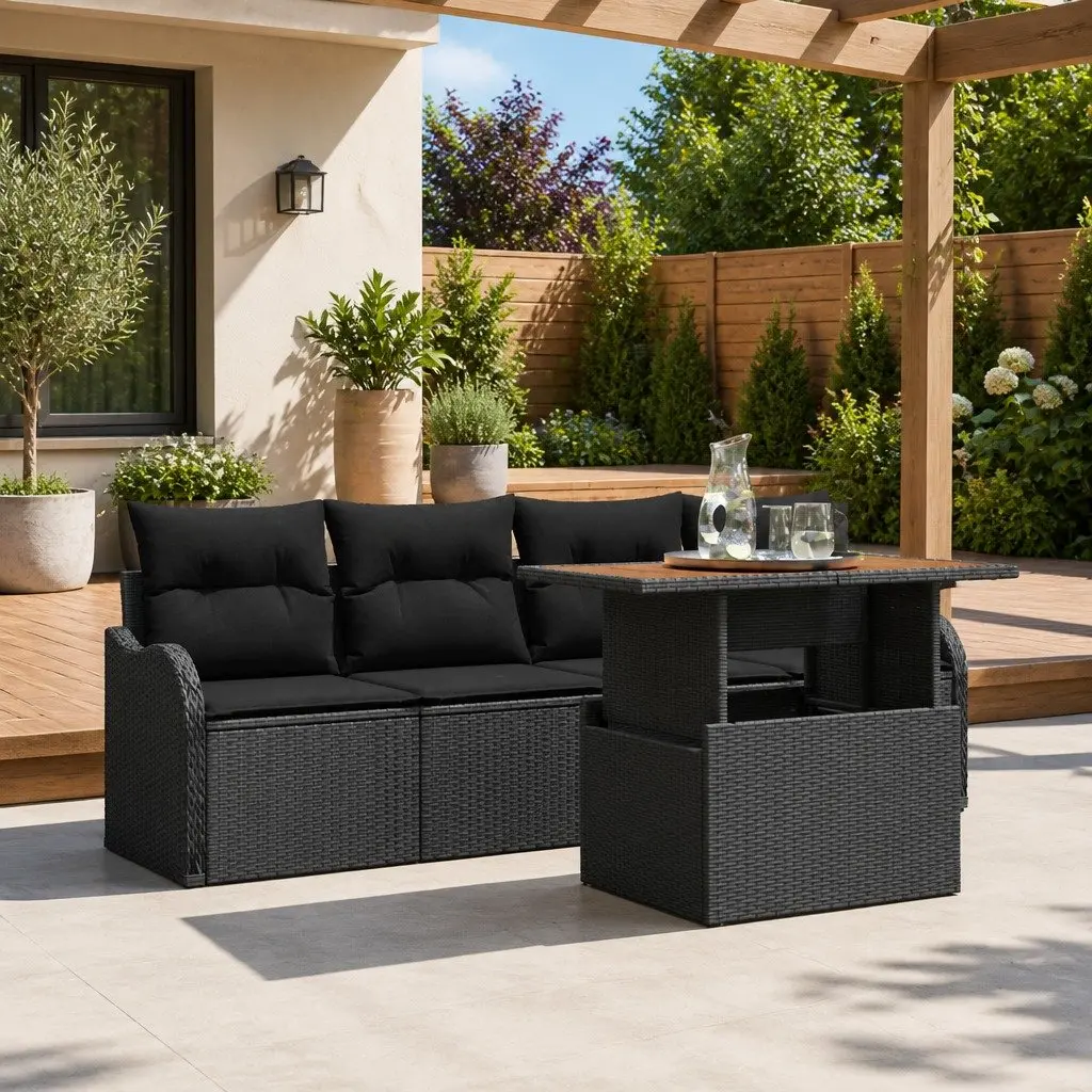 5-Piece Black Garden Sofa Set with Cushions