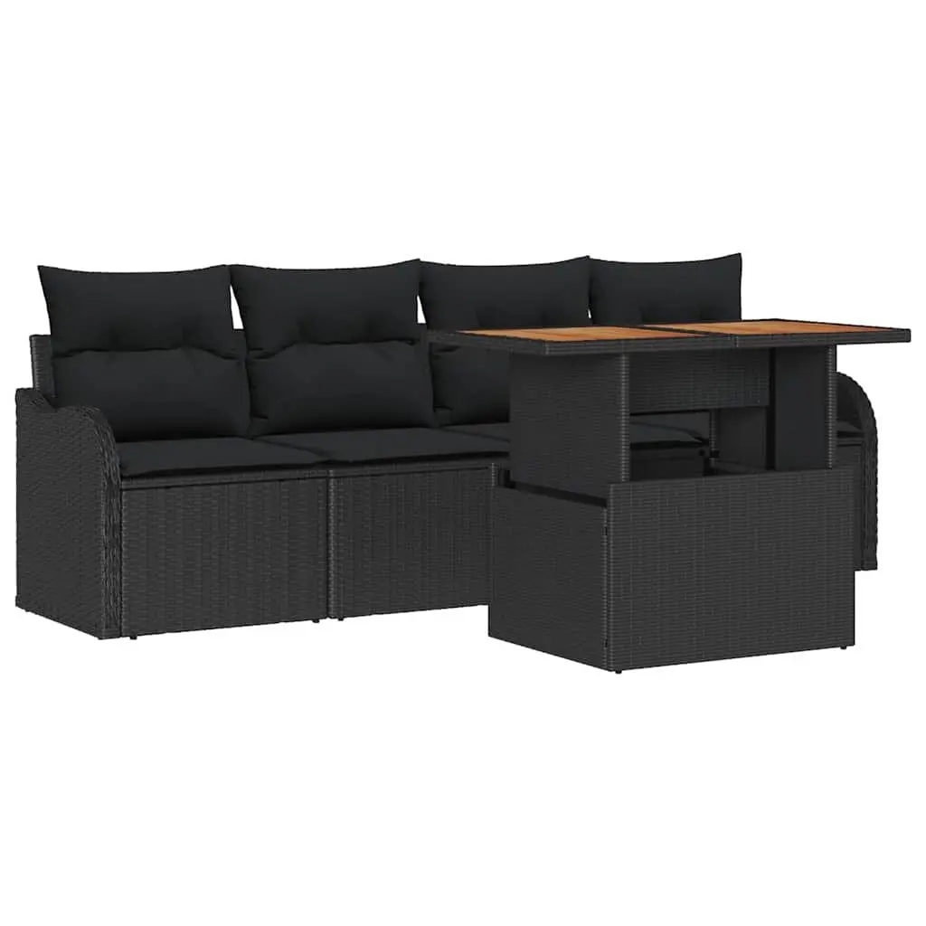 5-Piece Black Garden Sofa Set with Cushions
