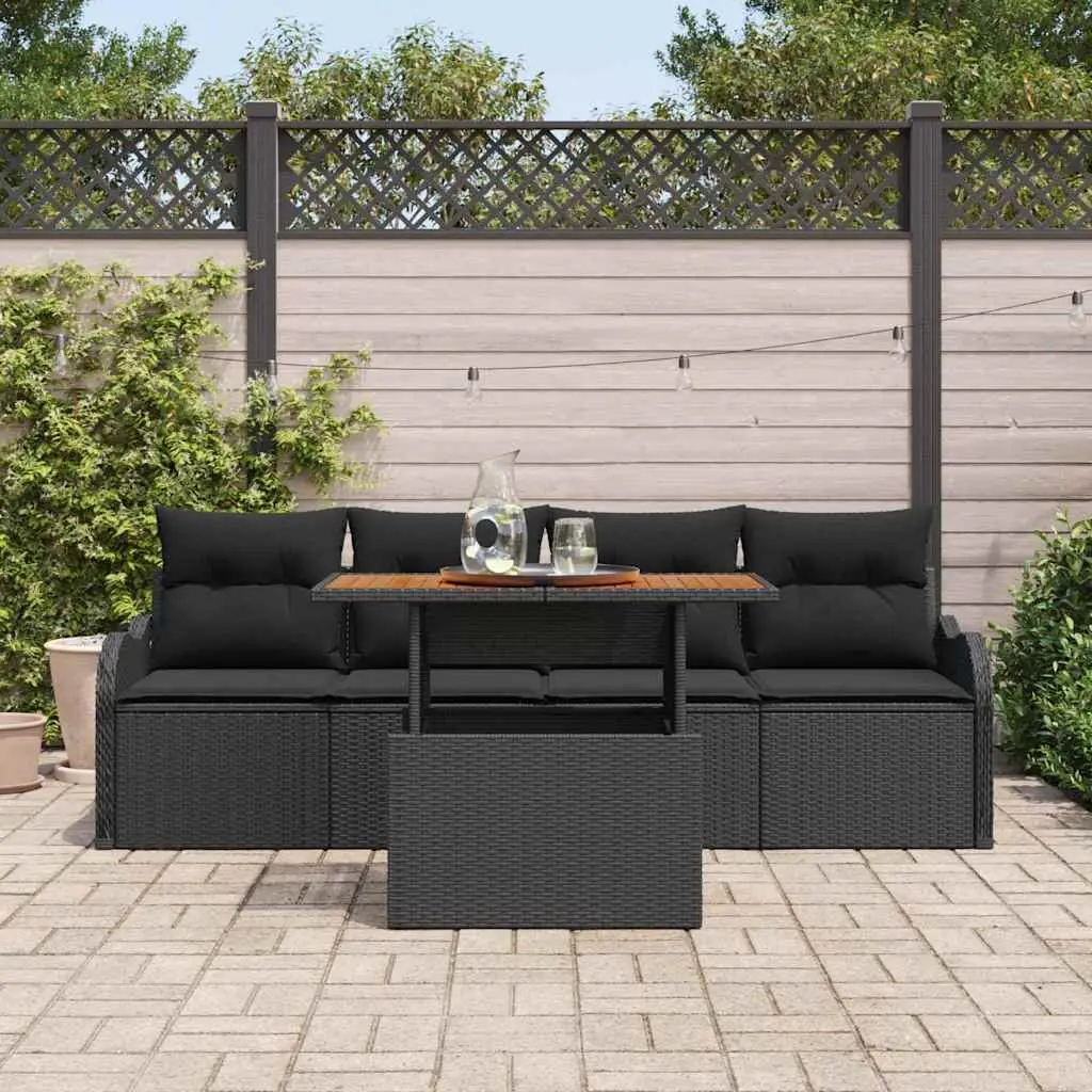 5-Piece Black Garden Sofa Set with Cushions