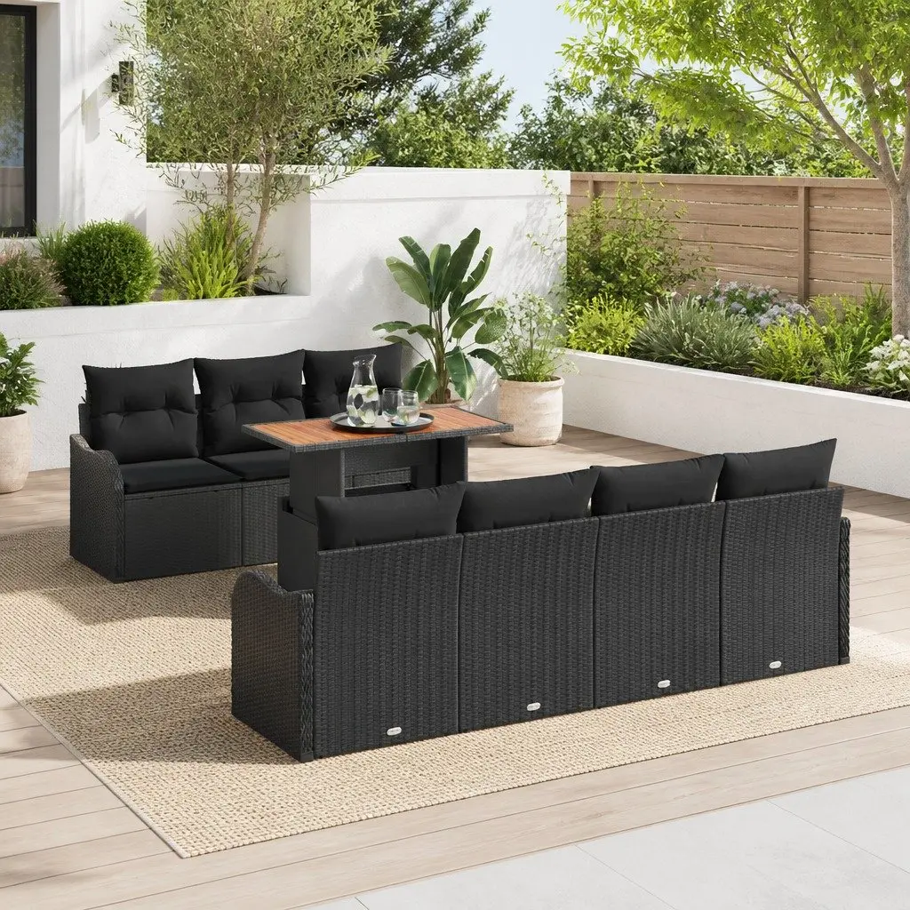 Garden Sofa Set Outdoor Furniture 8 pcs Black Poly Rattan Patio Seating with