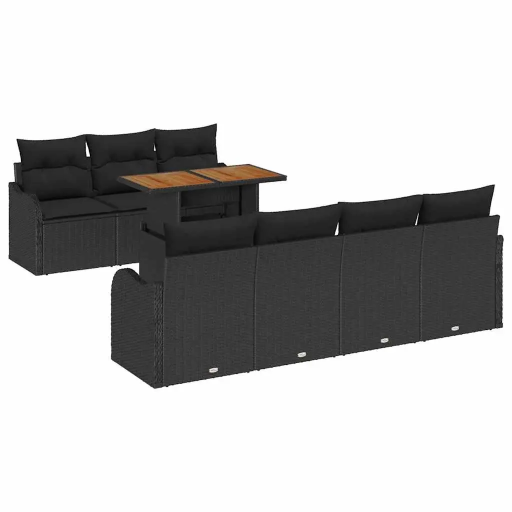 Garden Sofa Set Outdoor Furniture 8 pcs Black Poly Rattan Patio Seating with