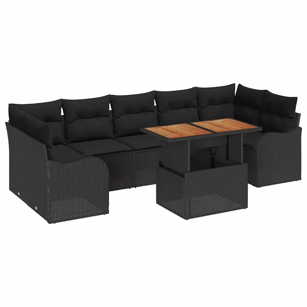 Modular Garden Sofa Set 8 Pieces Black Poly Rattan Outdoor Seating Furniture