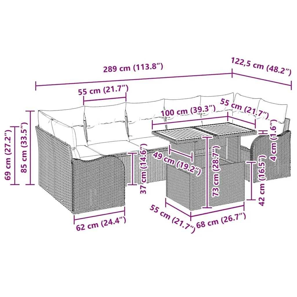 Modular Garden Sofa Set 8 Pieces Black Poly Rattan Outdoor Seating Furniture