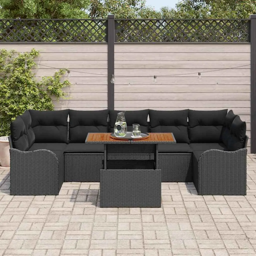 Modular Garden Sofa Set 8 Pieces Black Poly Rattan Outdoor Seating Furniture