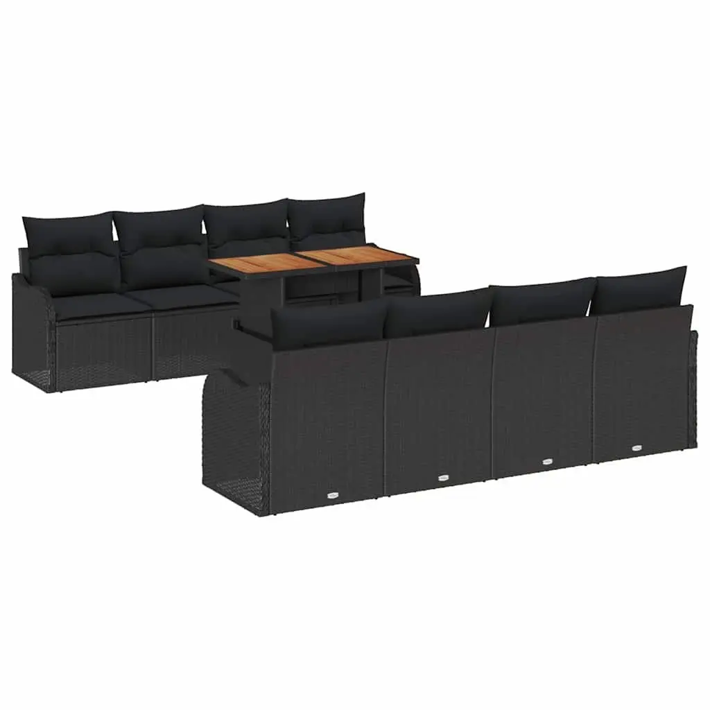 7 Piece Outdoor Garden Sofa Set Black Poly Rattan Lounge Furniture with Cushions