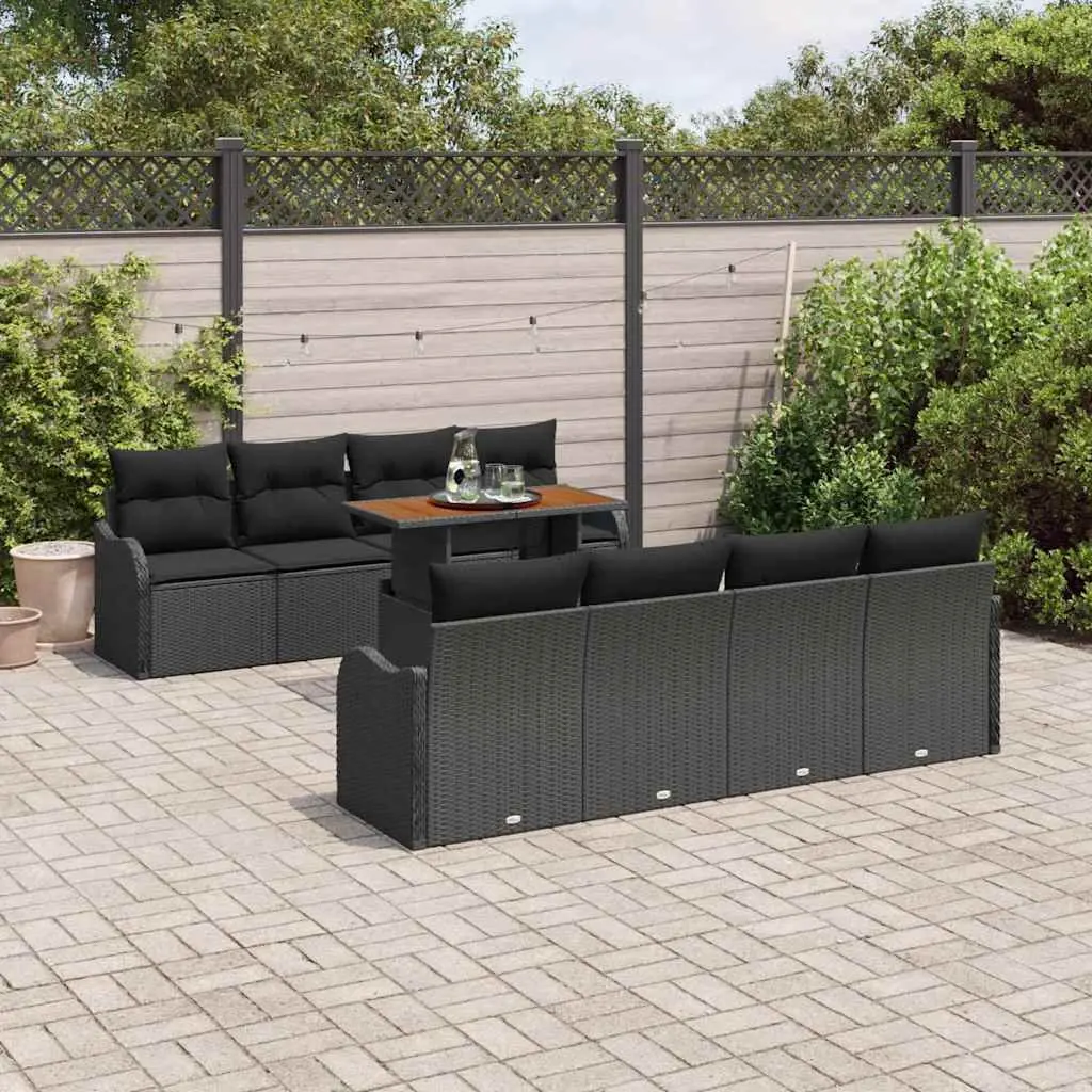 7 Piece Outdoor Garden Sofa Set Black Poly Rattan Lounge Furniture with Cushions