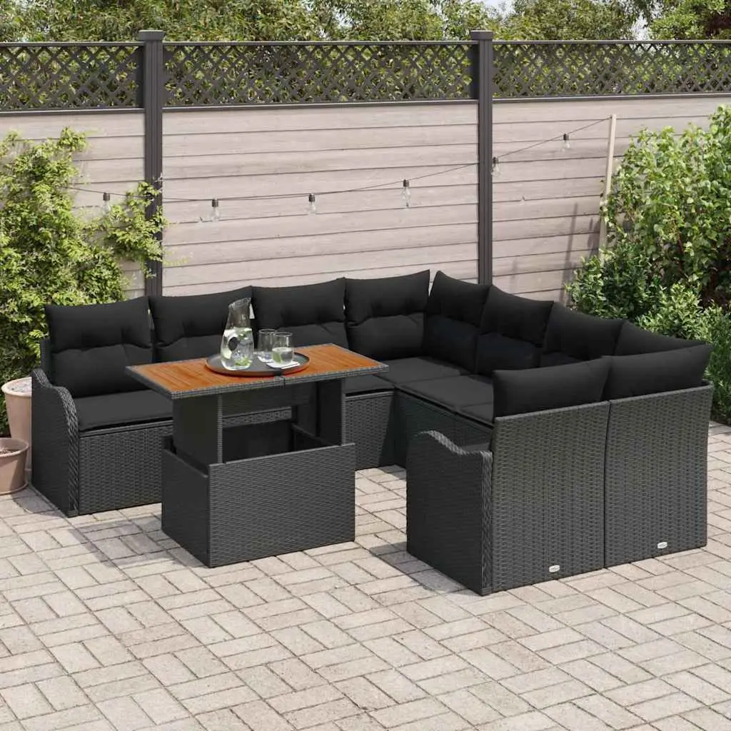 Outdoor Garden Sofa Set 7 Pieces Modular Lounger with Cushions Black