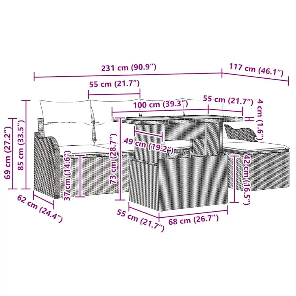 6-Piece Outdoor Sofa Set in Black