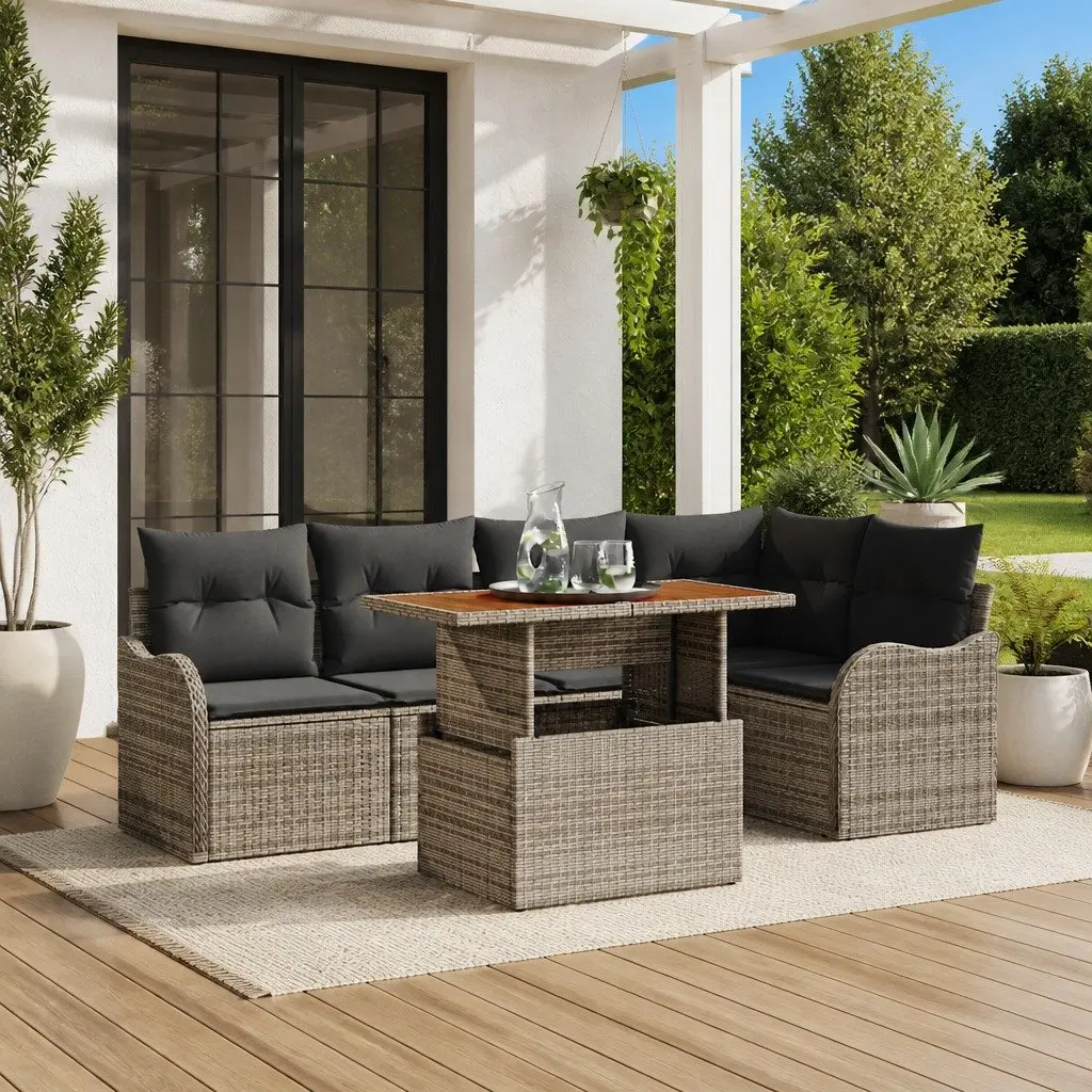 Modular Garden Sofa Set 6 Piece Outdoor Seating Grey Poly Rattan with Cushions