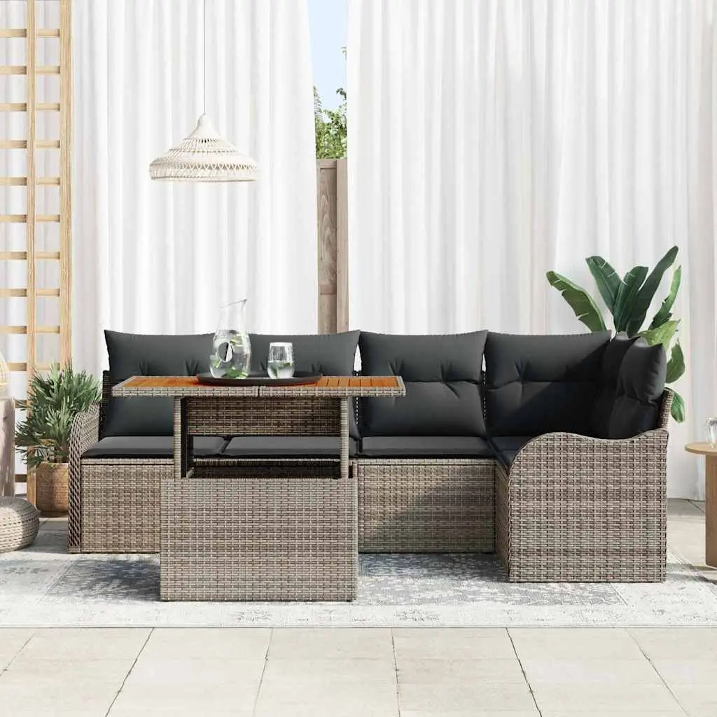 Modular Garden Sofa Set 6 Piece Outdoor Seating Grey Poly Rattan with Cushions