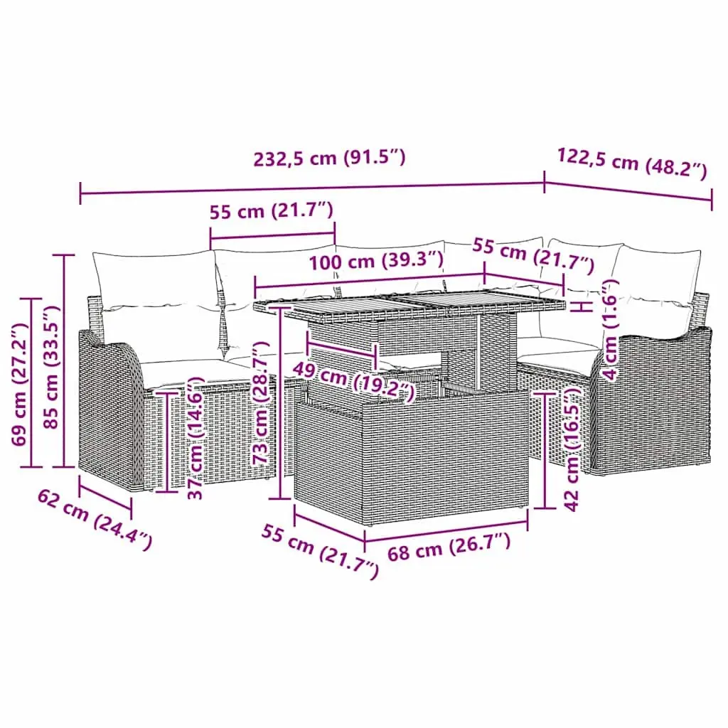 Modular Garden Sofa Set with Cushions