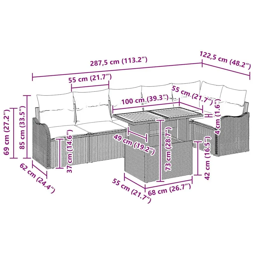 Outdoor Garden Sofa Set 7 Pieces Poly Rattan Sectional Black with Cushions