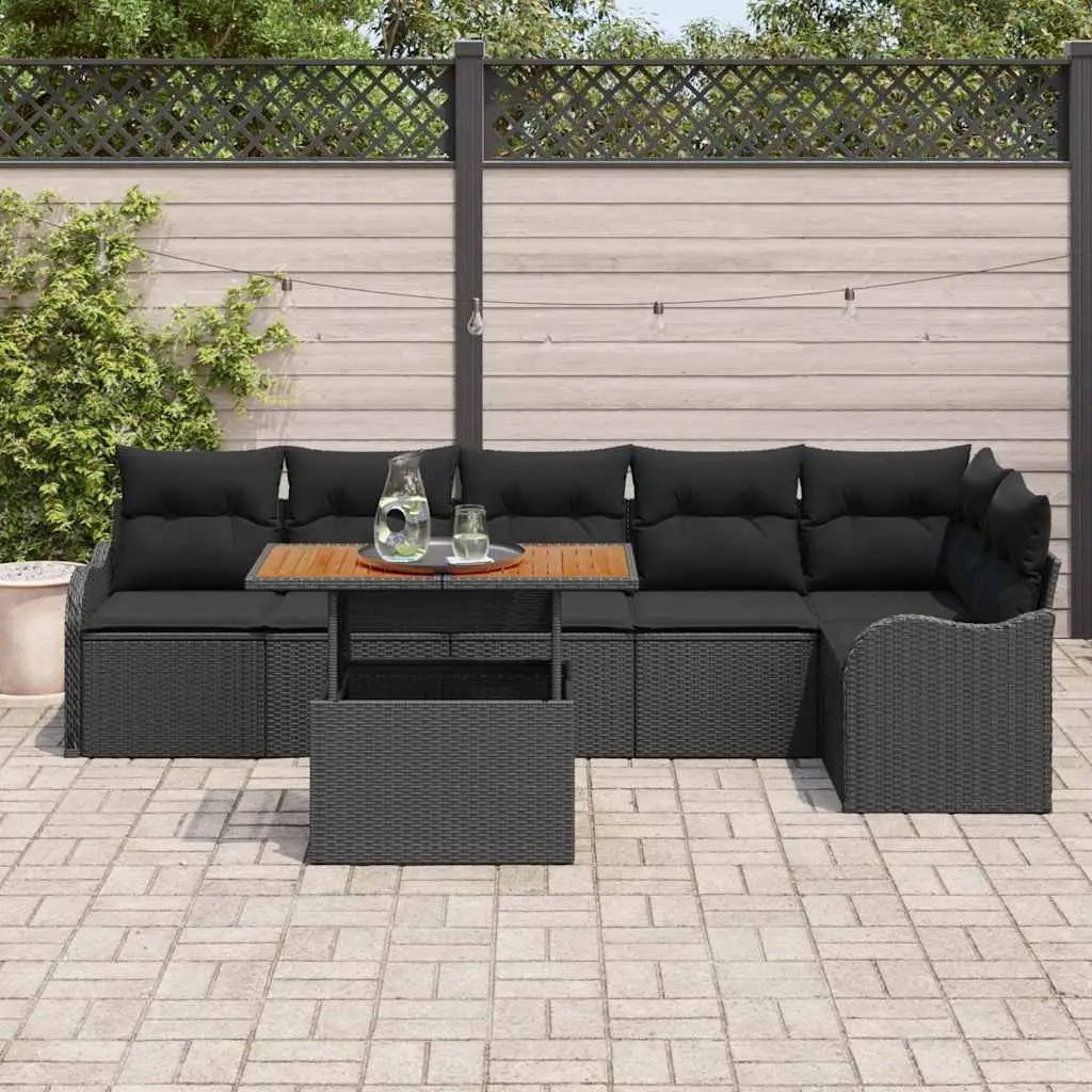 Outdoor Garden Sofa Set 7 Pieces Poly Rattan Sectional Black with Cushions