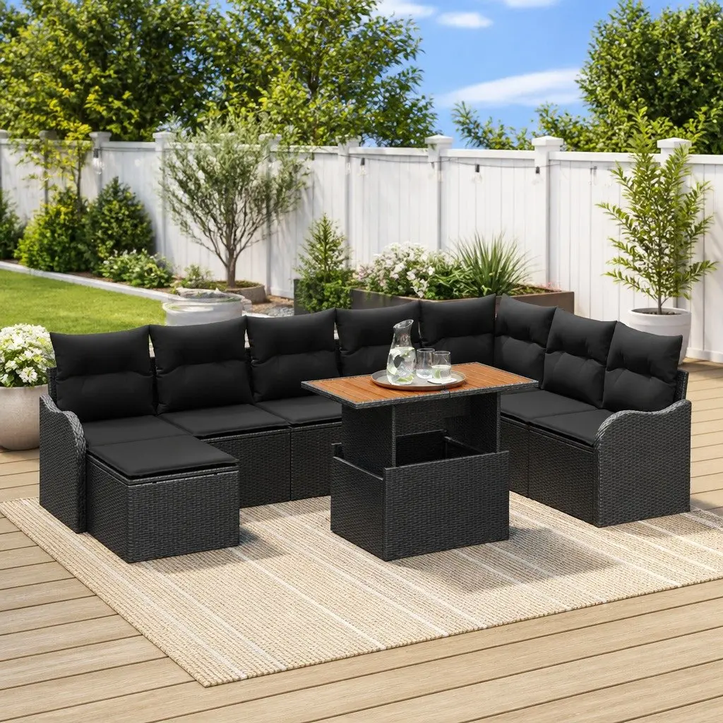 Outdoor Garden Sofa Set Modular Seating 9 Pieces Black Patio Furniture