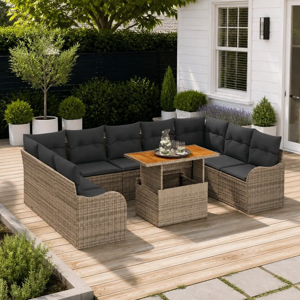 Grey 10-Piece Sofa Set with Storage Options