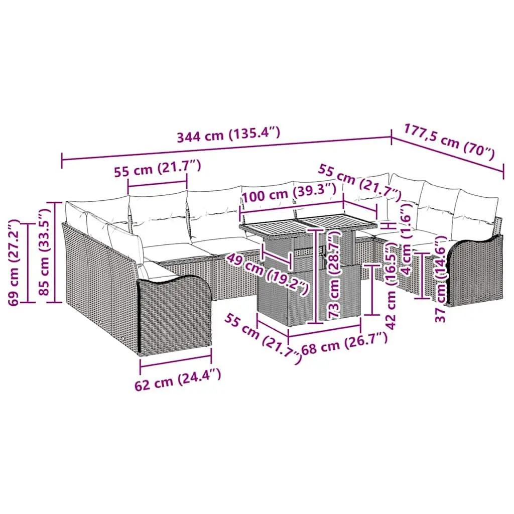 11-Piece Outdoor Sofa Set with Storage