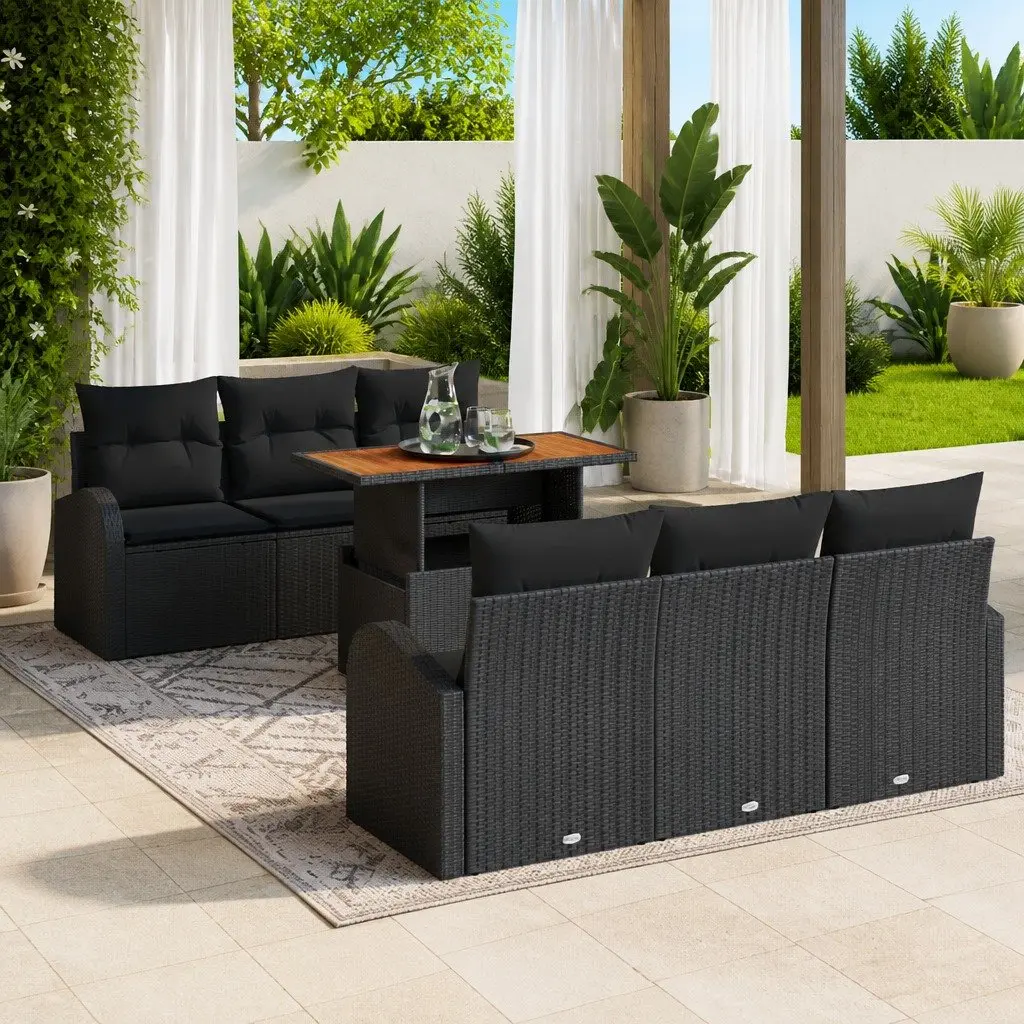 Outdoor Garden Sofa Set 7 Pieces Cushioned Black Patio Seating Furniture