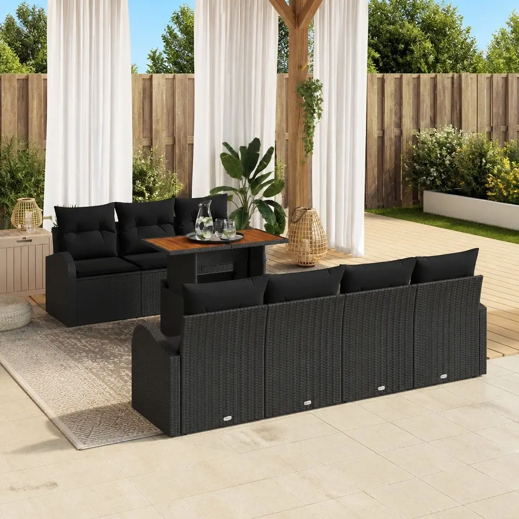 Outdoor Garden Sofa Set 8 Piece Black Cushions Contemporary Patio Seating