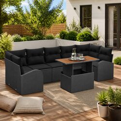 Reliable 8-Piece Black Outdoor Sofa Set with Cushions