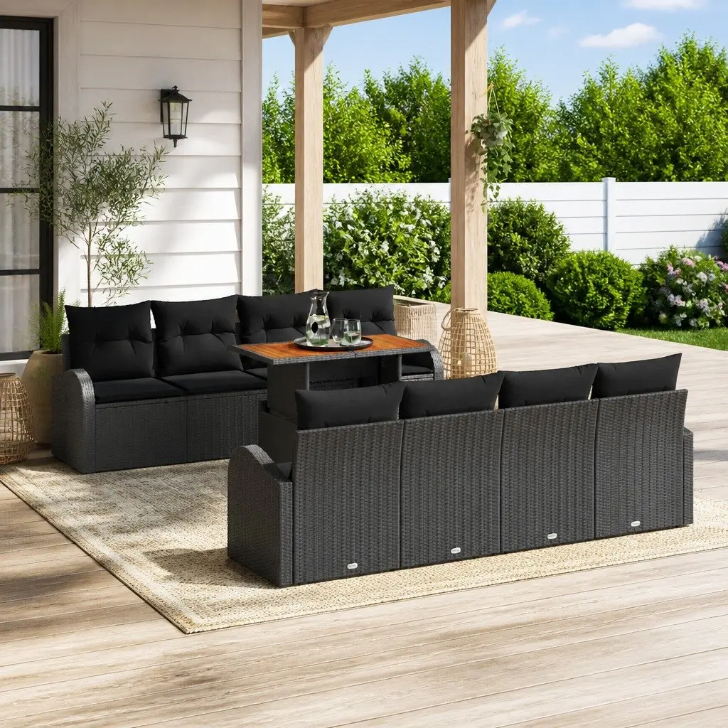 Garden Sofa Set 7 Piece Outdoor Seating Cushions Black
