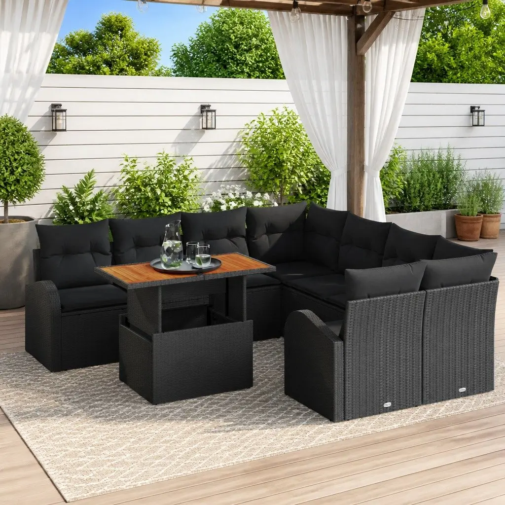 Modular Lounge Sofa Set 9 Piece Outdoor Garden Furniture Black