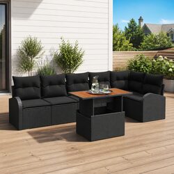 Comfortable 7-Piece Outdoor Sofa Set with Cushions - Black