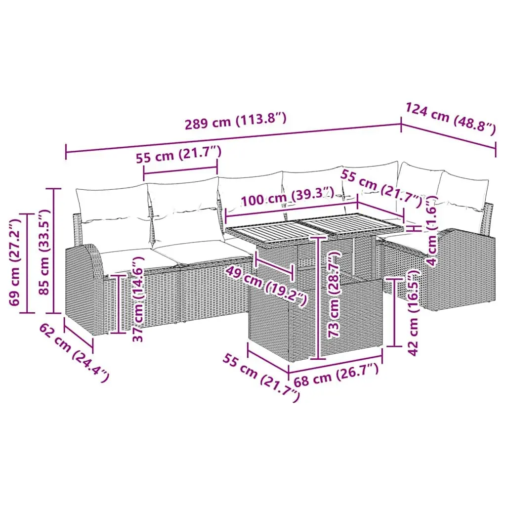 7 Piece Outdoor Sofa Set Black Cushions Patio Furniture for Garden Seating