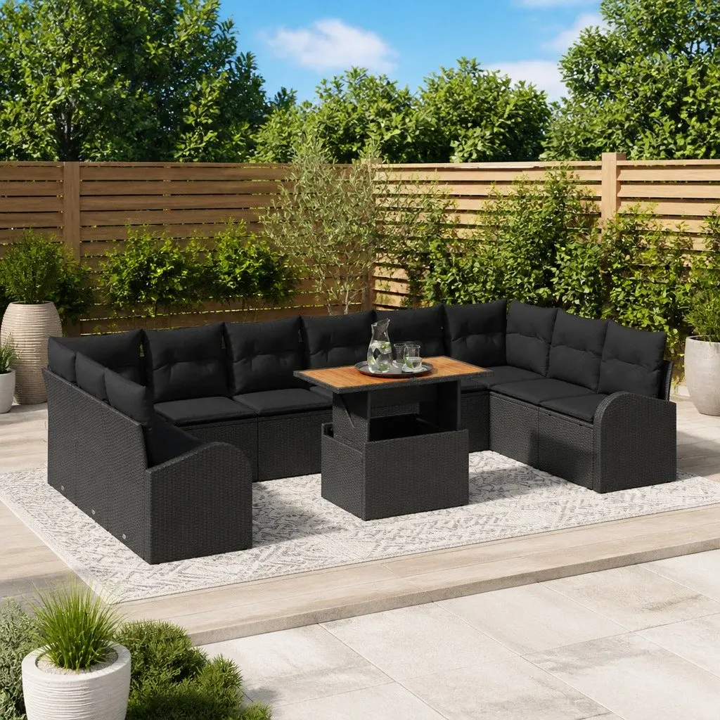 Outdoor Garden Sofa Set Modular Seating 11 Pieces Black