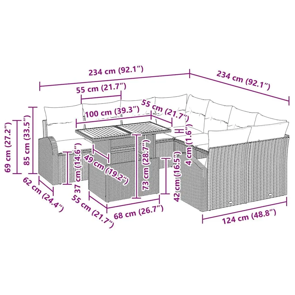 Outdoor Garden Sofa Set Modular Seating 11 Pieces Black