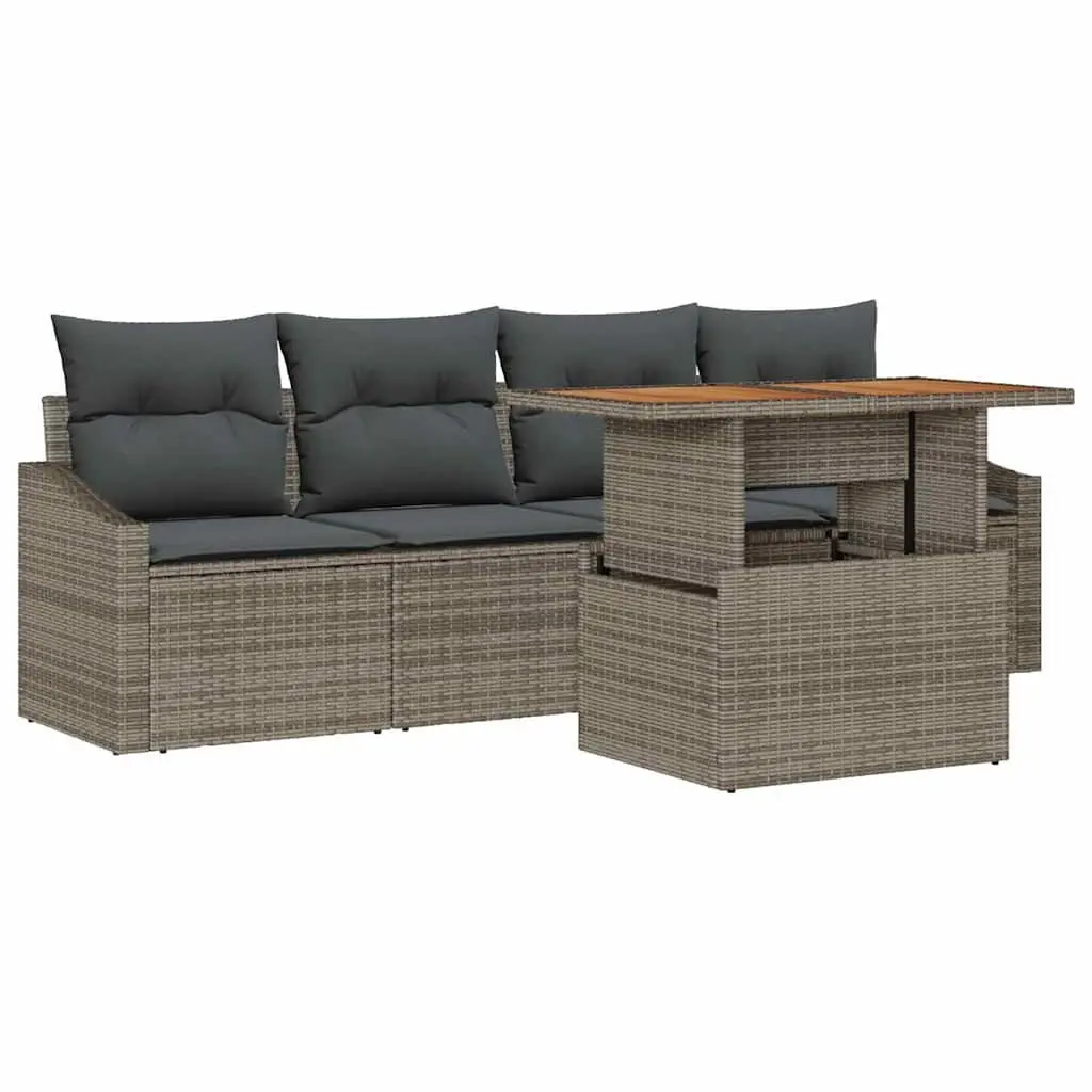 Garden Sofa Set 5 Pieces Grey Outdoor Furniture Poly Rattan Modular Seating