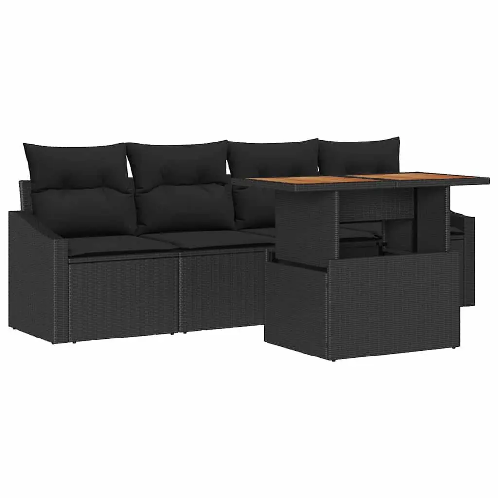 Garden Sofa Set 5 Piece Outdoor Furniture Black Poly Rattan Modular Seating
