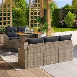 Outdoor Garden Sofa Set 6 Piece Grey Brown Modular Patio Seating with Storage