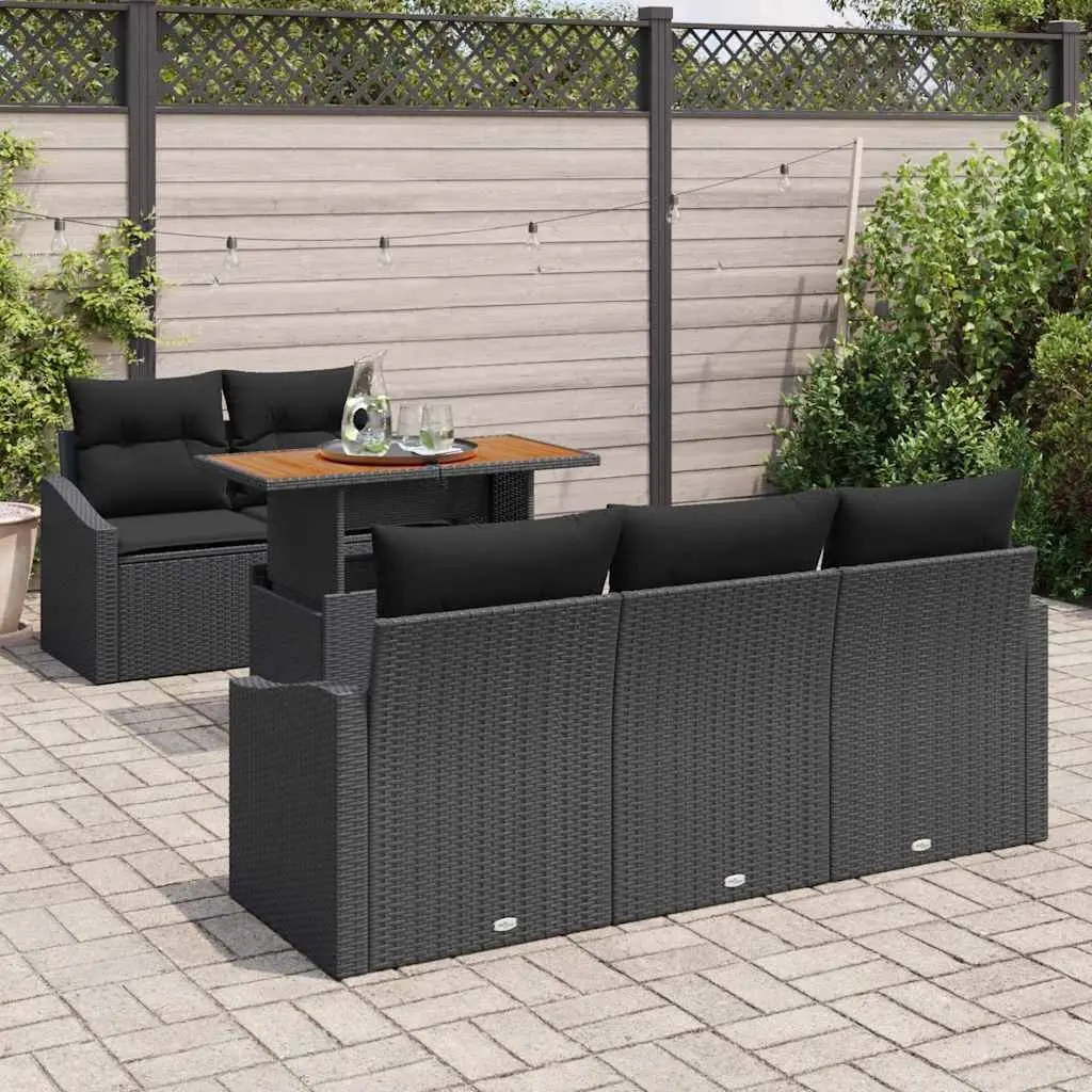 Outdoor Garden Sofa Set Modular Seating 6 Pieces Black Poly Rattan