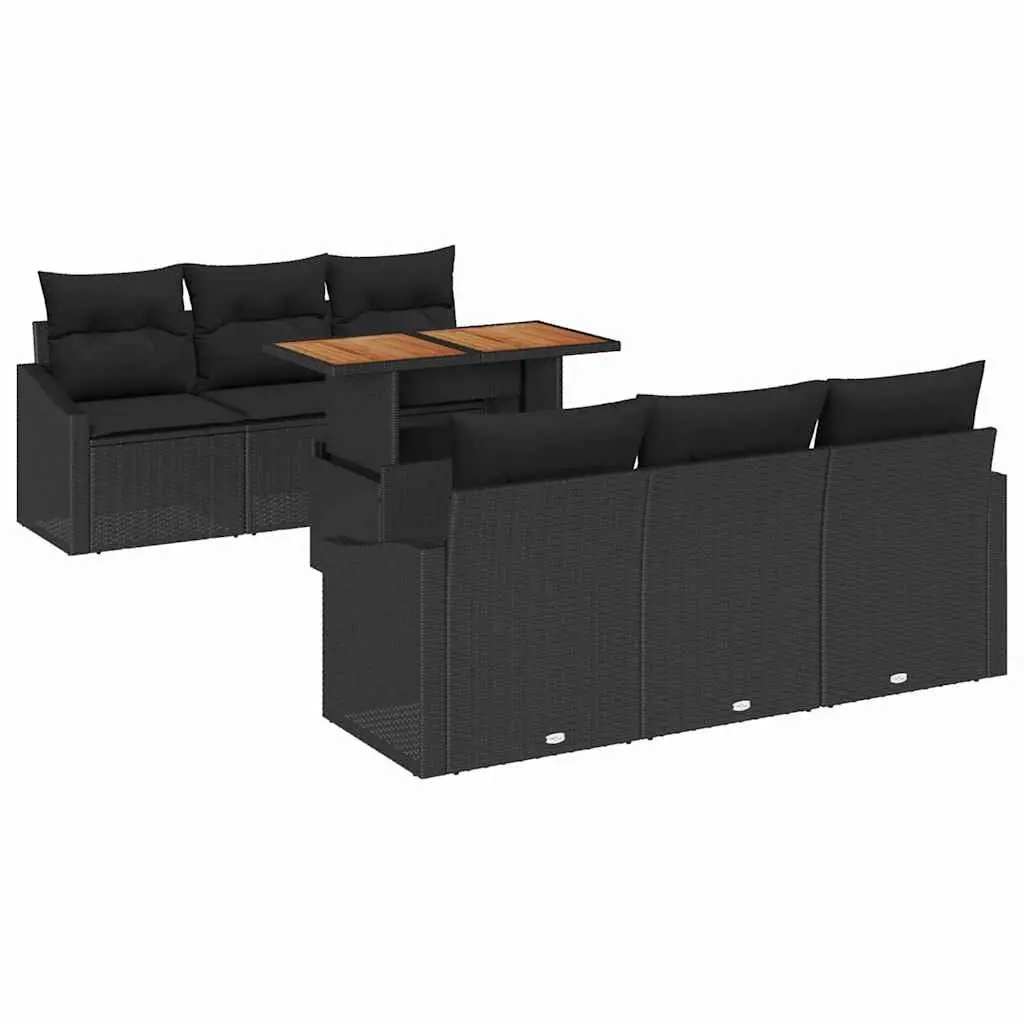 Modular Garden Sofa Set 7 Pieces Outdoor Seating Black Rattan Steel Frame