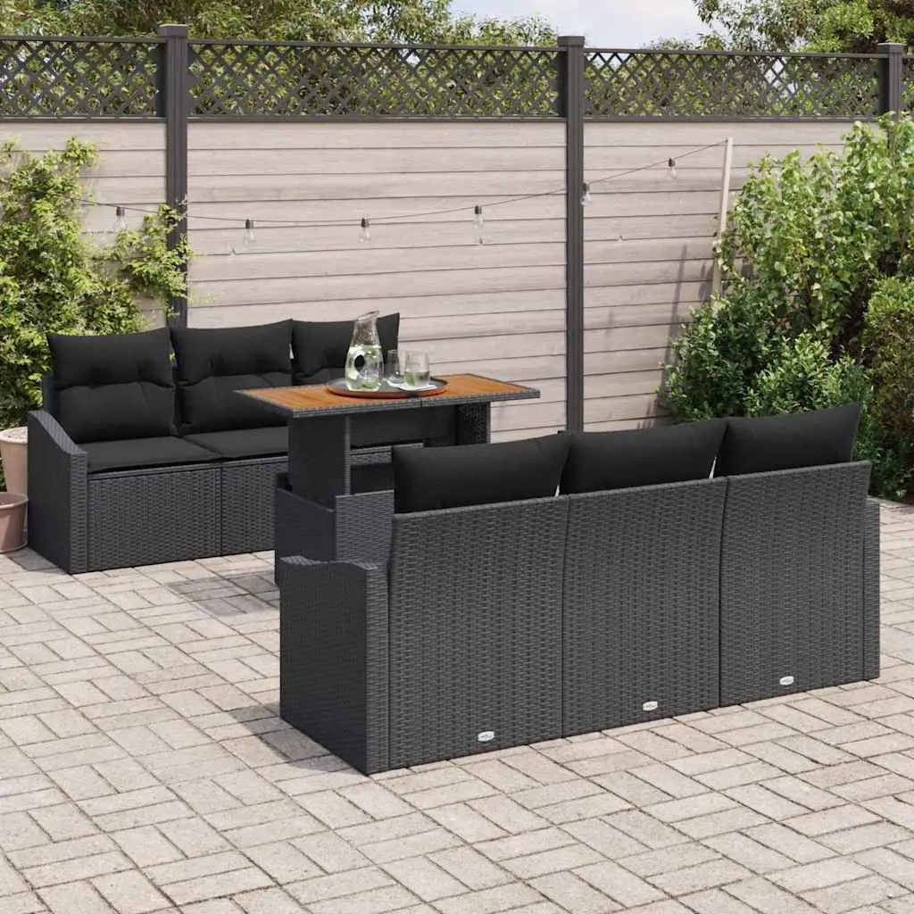 Modular Garden Sofa Set 7 Pieces Outdoor Seating Black Rattan Steel Frame