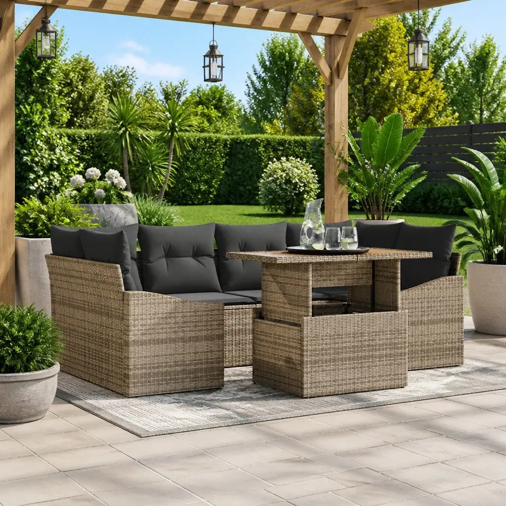 Garden Sofa Set 7 Pieces Modular Outdoor Seating Grey Poly Rattan Dining