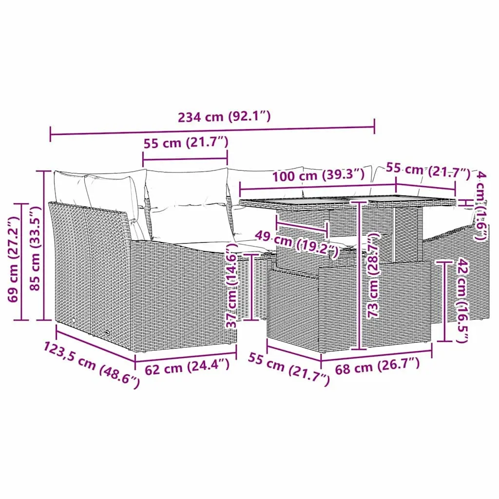 Garden Sofa Set 7 Pieces Modular Outdoor Seating Grey Poly Rattan Dining
